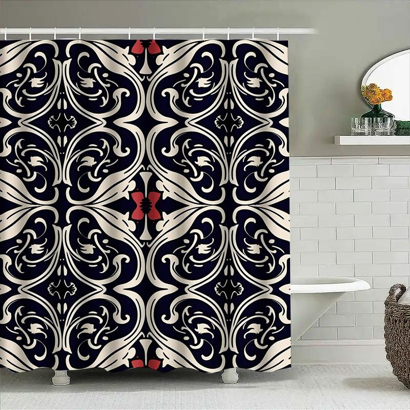 

High-Quality Black and White Decorative Shower Curtain with Red Accents Perfect for Bathroom Décor! 90x180cm
