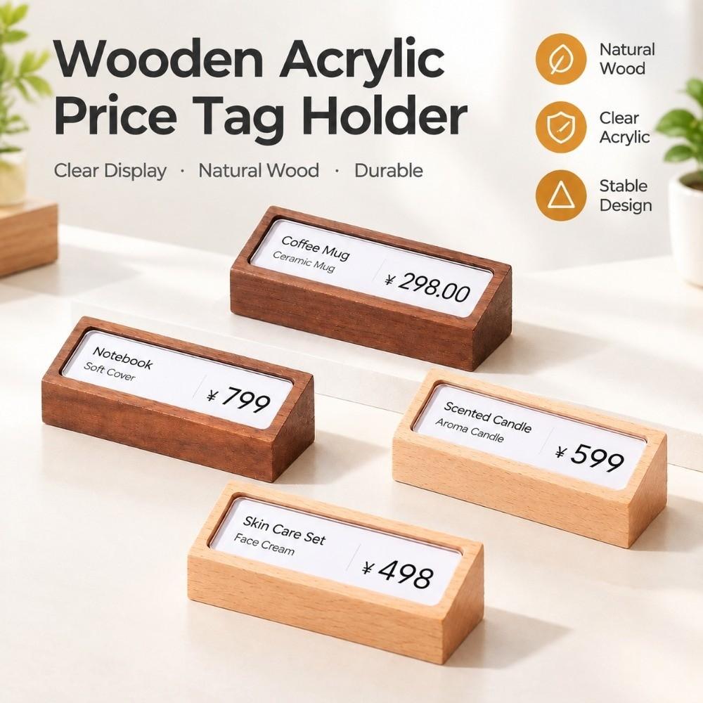 Wooden Base Price Label Stand Beech Wood Table Number Card Holder Cosmetic Display