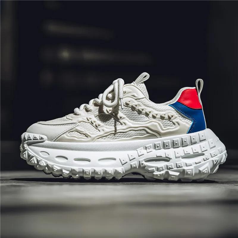 

Модные повседневные кроссовки с вентиляцией для мужчин, спортивная обувь на платформе, мокасины, износостойкие, для спорта и отдыха, нескользящие, модные, новые 44