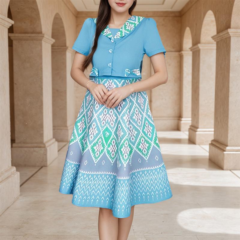 

ZANZEA Women Turn Down Collar Summer Short Sleeve Print One-Pieces Dress 5XL синий