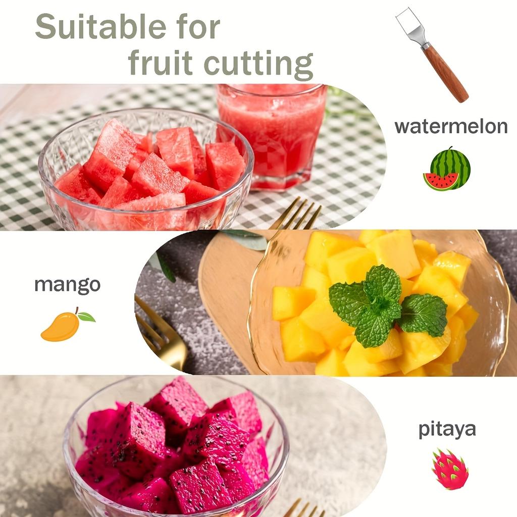 D5 Watermelon Cutter with 5 Forks, Stainless Steel Watermelon Slicer with Beechwood Handle, BBQ Cutting Tool Fruit Fork Cutter