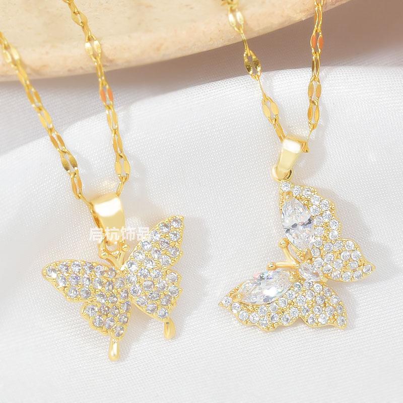Design Butterfly Necklace Women'S High Sense Simple Versatile Trend Full Diamond Pendant