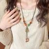Chinese Style Ceramic Bead Pendant Necklace For Women Round Leaf Long Sweater Chain Necklace Aesthetic Jewelry Gift