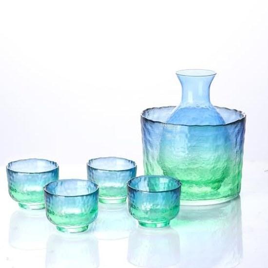 GLASKEY Sake Set Enthusiasts 6-piece 310ML Tokkuri 1 piece 4 Sakazuki Chiller heat-resistant glass microwave-safe suitable both chilled warm ideal