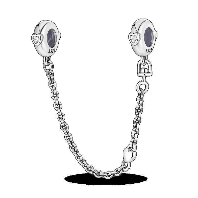 Silver Clasp 925 Silver CZ Pave Clip Charms Daisy Beads Stopper Safety Chain Fit Original Bangle Bracelet Jewelry Clip
