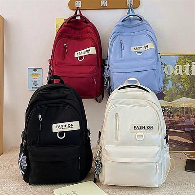 Sac à dos tendance simple et polyvalent de couleur unie pour étudiants, grande capacité, sac à dos de voyage et de loisirs