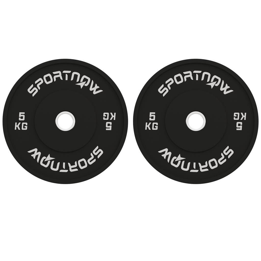 Set of 2 Rubber Weight Plates of 5kg with 2"/5 Cm Hole for Dumbbells and Barbells, Black