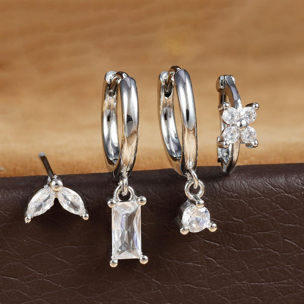 4PCS Stainless Steel Huggies Hoop Earrings Set For Women Rose Red Crystal Zirconia Unique Cartilage Earrings Piercing Jewelry
