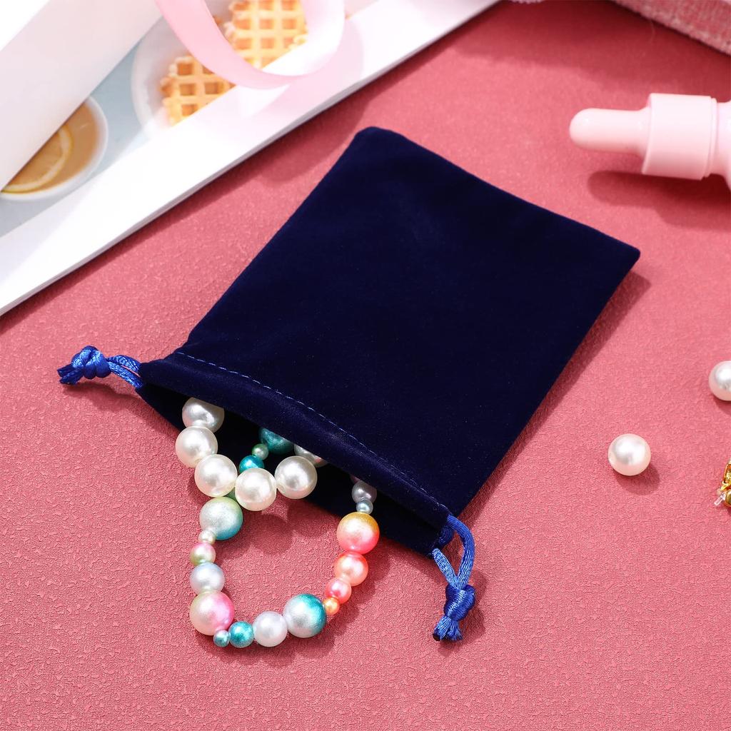 FRCOLOR Jewelry Pouch Drawstring Bag Small 8x10cm Set Accessory Storage Bag Packaging Wrapping Jewelry Storage Small Item Case Navy Blue 50-Piece
