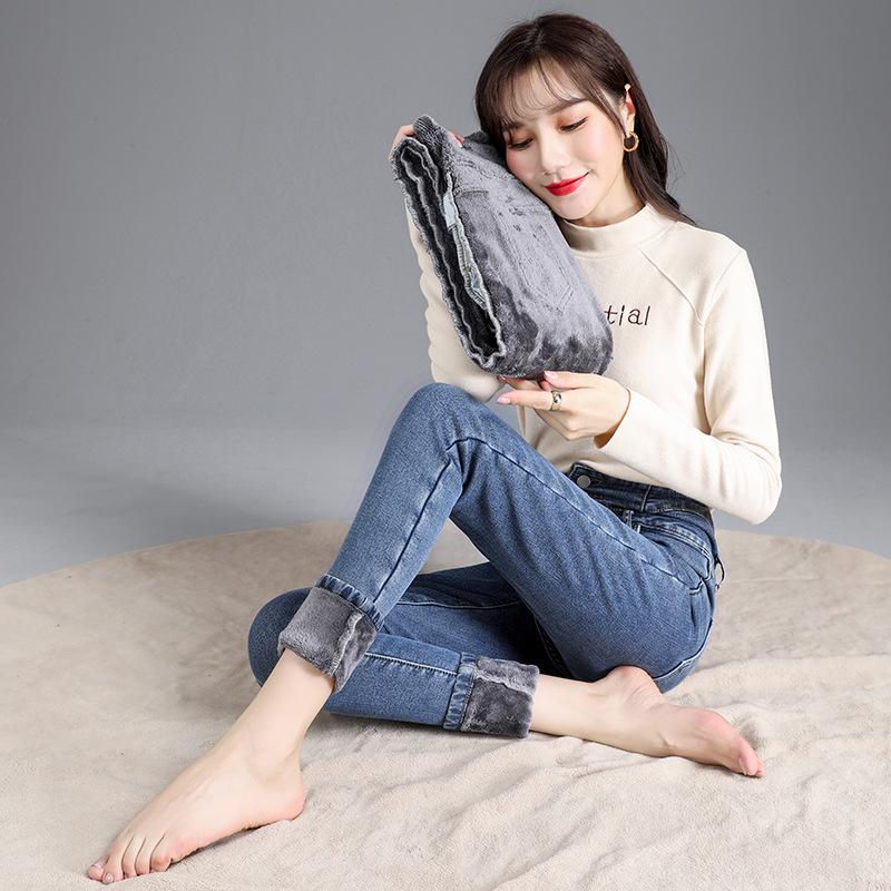 High-Waist Skinny Velvet-Lined Jeans - Women's Casual Japanese Korean Style, Autumn/Winter 2025.