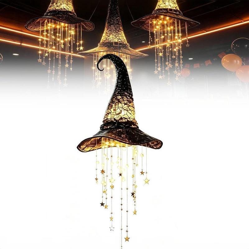 Cappello da Strega Luminoso Campanellino da Appendere Rete Luminosa Creativa Ornamento di Halloween da Esterno per Portico Regalo Decorazione Festiva