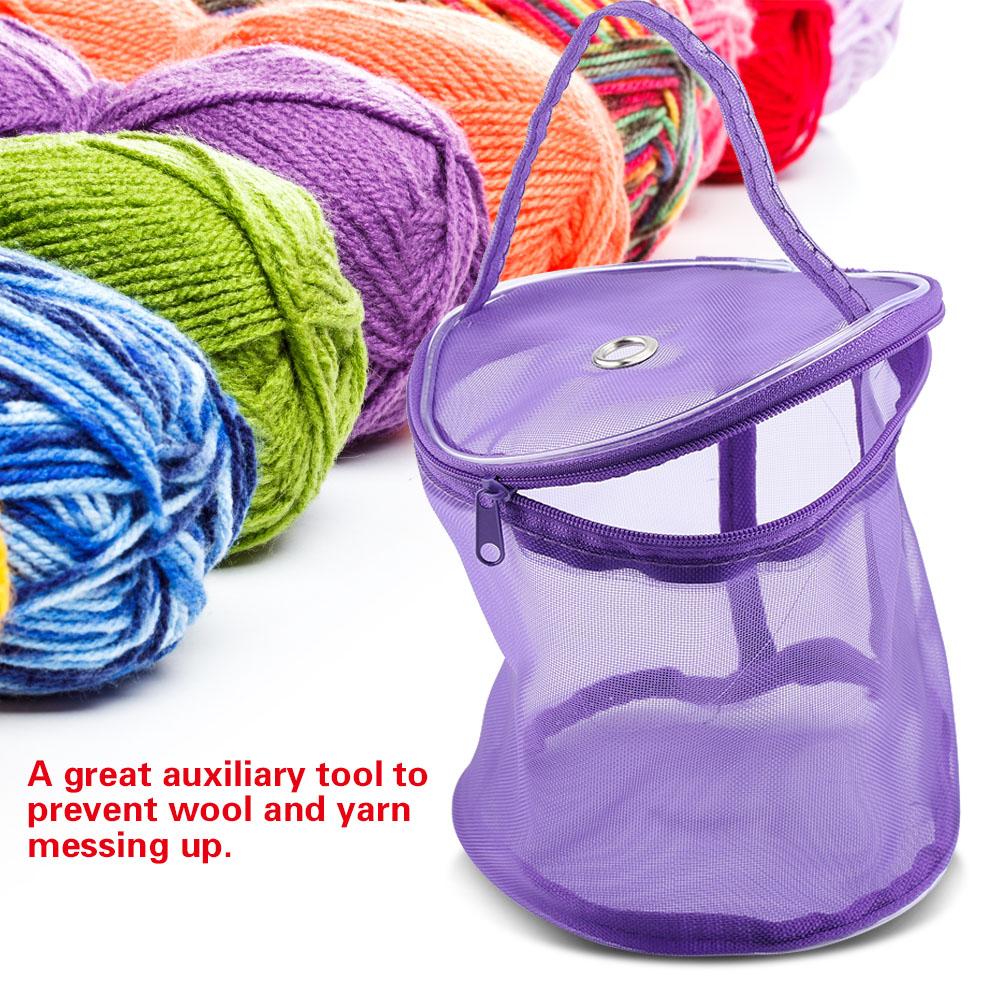 Portable Storage Bag Cylinder Mesh Wool Yarn Convenient Exquisite Container Handbag (Purple)