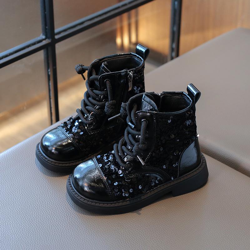 Autumn New Fashion Women's Boots Sequins Sweet Girls' Shoes Breath Comfort Child Shoe Trend Princess Shoes Ankle Boots for Women