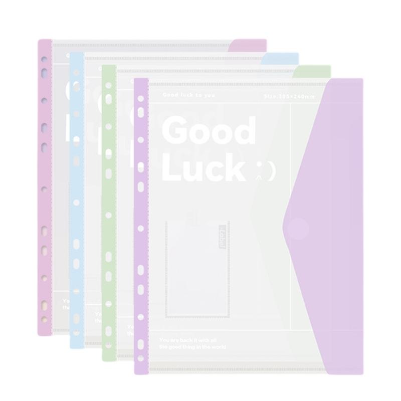 4/6/8Pcs 11 Holes Punched Pocket Water Resistant Letter Size Document Wallet with Clear Label Window for Office School