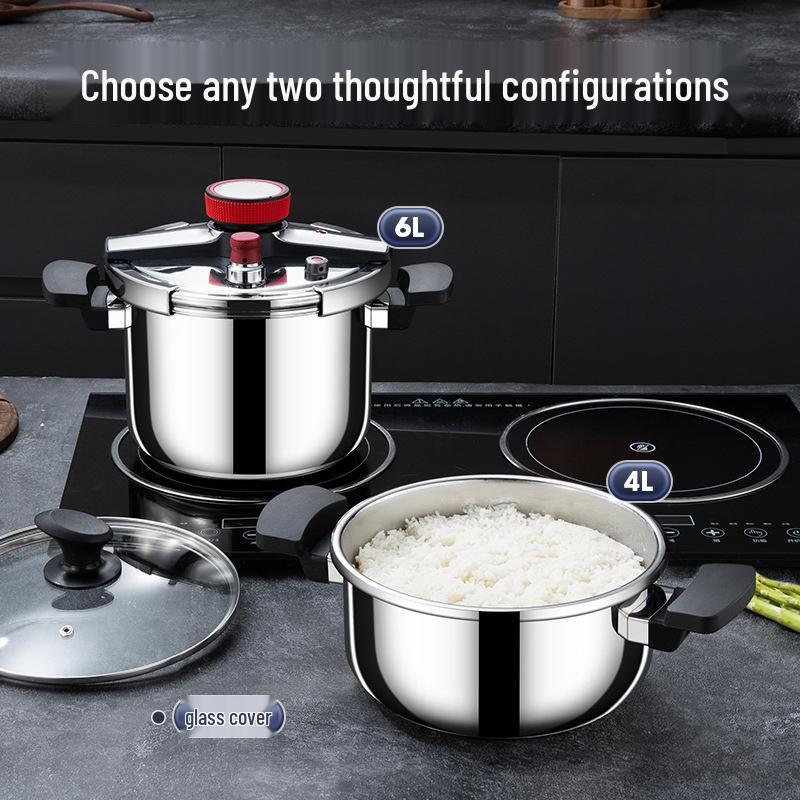 304 Stainless Steel Household Pressure Cooker, Explosion-Proof, Compatible with Induction & Gas Stoves, 4L & 6L, Serves 3-4 People