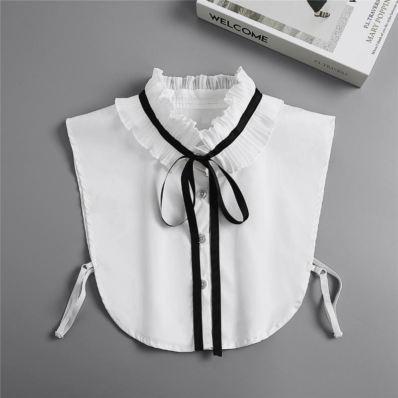 Women Lace Pleated Stand-up Collar Bow Tie Shirt Fake False Collar Accessory Ladies Neckwear Half Shirt Detachable Collar