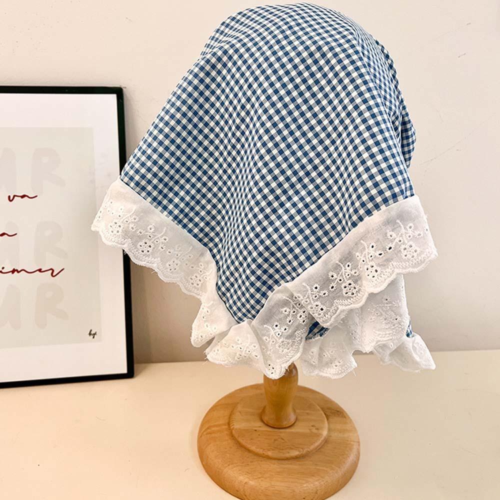 Driving Rural Style Headscarf Baseball Hat Plaid Cotton Triangle Headscarf Hat Soft Sunshade Scarf Peaked Cap Summer Outing