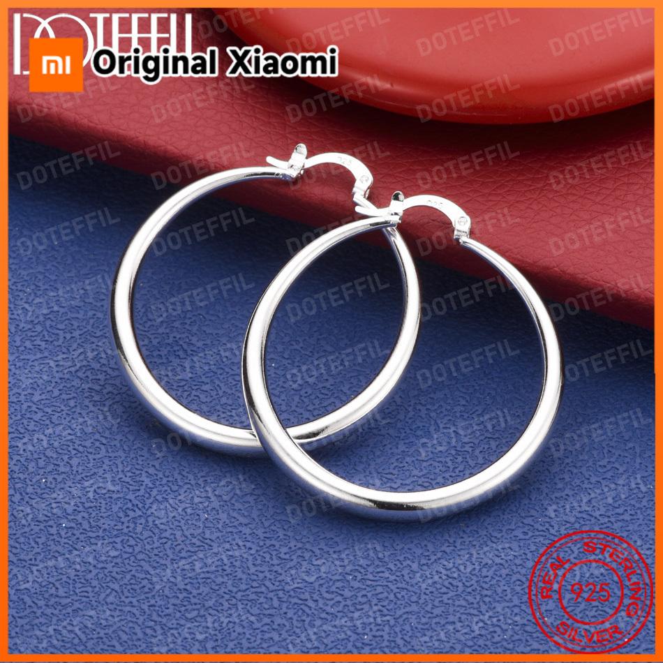 Xiaomi 925 Sterling Silver 40mm Delicate Polished Round Earrings for Women, Fashionable Wedding Party Gift Jewelry