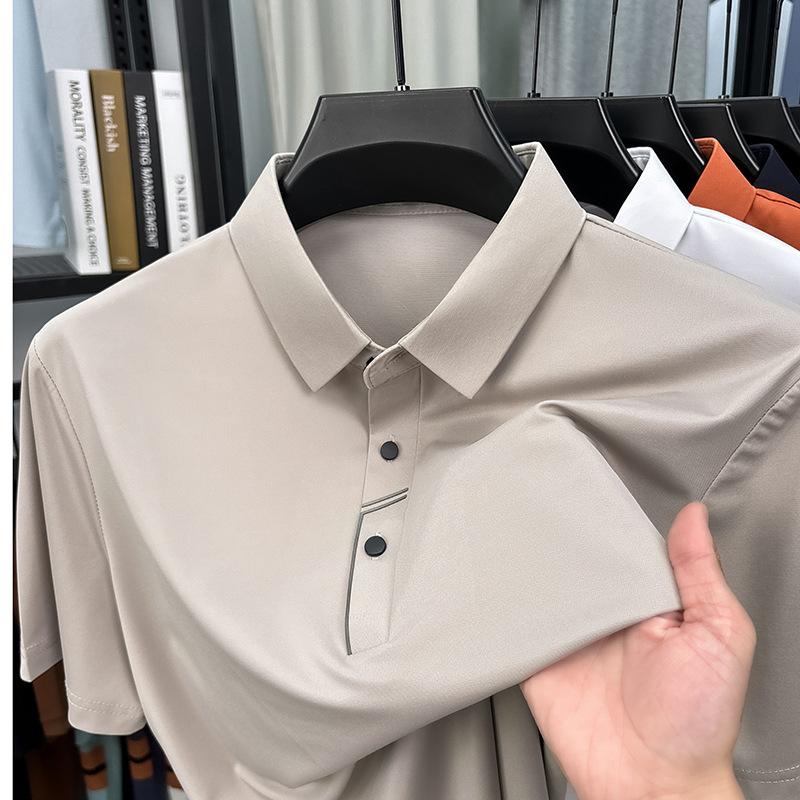 Mulberry Silk Short Sleeve T-Shirt Men'S Lapel Clothes Casual Half Sleeve Traceless Polo Shirt