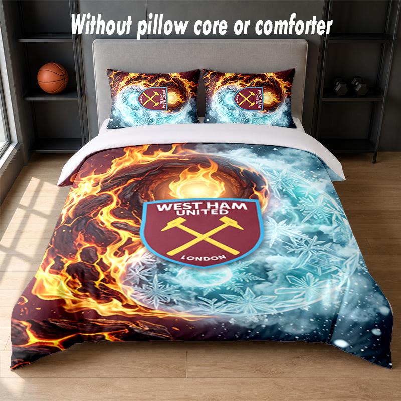 Set Biancheria da Letto West Ham United Football Design 1 Copripiumino + 2 Federe Morbido Traspirante Biancheria da Letto per la Casa