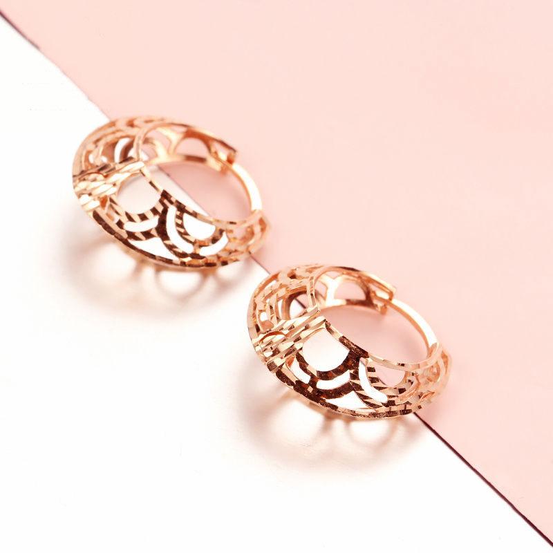 585 Purple Gold Plated 14K Rose Gold Hoop Earrings for Women Fashion Hollow Party Dinner Jewelry for Girlfriend Gift