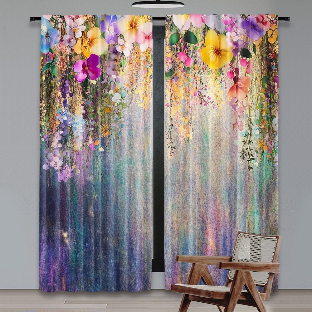 2 Stück Blumenvorhänge Lila Blumen Blumenvorhänge Geeignet für Schlafzimmer Badezimmer Wohnzimmer Esszimmer Küche Arbeitszimmer
