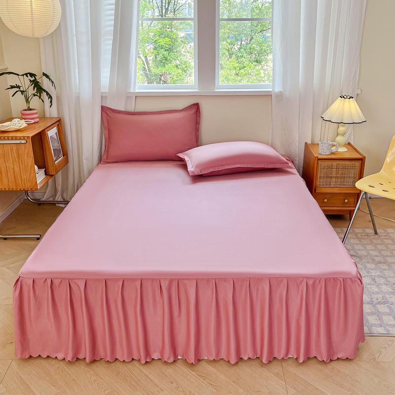 Non-Slip Solid Color Bed Skirt & Peach Skin Mattress Protector