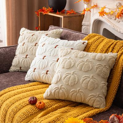Decorative Pillow Case Embroidery Maple Leaves Pumpkin Pattern Pillow Cover Removable Easy To Clean Washable Throw Pillow Case