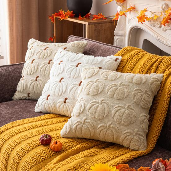 Decorative Pillow Case Embroidery Maple Leaves Pumpkin Pattern Pillow Cover Removable