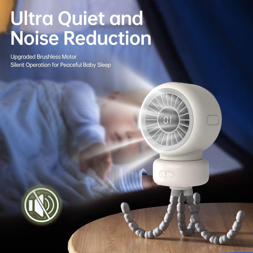 Pro 3 Speeds Baby Stroller Fan 3600mAh Clip Design Octopus Clip Fan 12H Runtime Quiet Operation Rechargeable Fan Crib Use