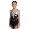 Girls Gymnastics Figure Skating Dress: Sleeveless Cross Front Mesh Patchwork Sparkling Rhinestone Color Block with Built-in Briefs