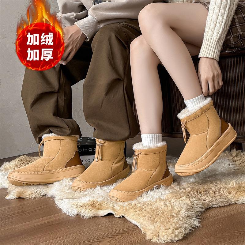 2562 platform snow boots autumn and winter British leather outdoor velvet cotton shoes men and women couples winter warm shoes