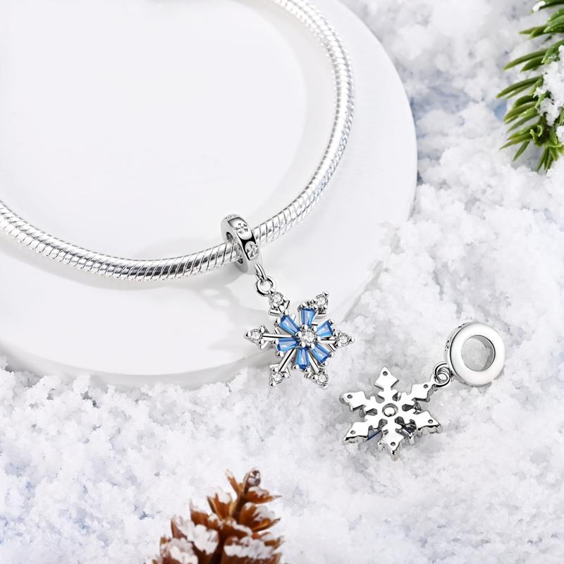 Sparkling Copper Rotating Snowflake & Crystal Snowball Fit Original Bracelet Women Necklace Diy Fine Jewelry