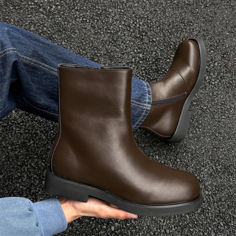 Fashion Side Zipper Motorcycle Boots Men Low Top Casual Shoes Fashion Soft Sole Men's Leather Boots Designer Non-slip Male Ankle Boots