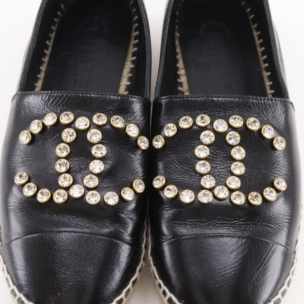 Chanel Espadrilles COCO Mark Slip-on G35602 Y53712 Bijoux Black Patent leather/Rhinestone Women Used