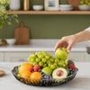 Plastic Fruit Bowl with Gold Trim, Clear Fruit Basket, Modern Decorative Serving Bowl for Kitchen Counter, Dining Room, Coffee Table