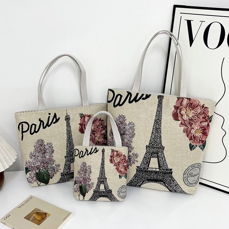 New handbag gold silk embroidered panda bag women's large-capacity shopping bag work bag