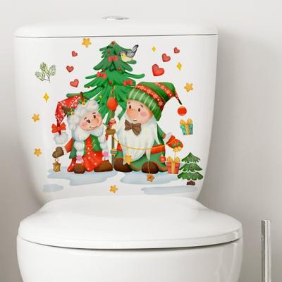 Noel Santa Gnome Tuvalet Etiket Çıkarılabilir Kendinden yapışkanlı Su Geçirmez PVC Oturma Odası Yatak Odası Banyo Duvar Sanatı Dekorasyon Çıkartması