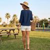 Women's V-Neck 3/4 Sleeve Casual Color Block Blouse for Vacation