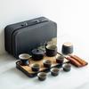 Japanese travel kung fu tea set small set household simple teapot ceramic teacup outdoor tea tray portable bag