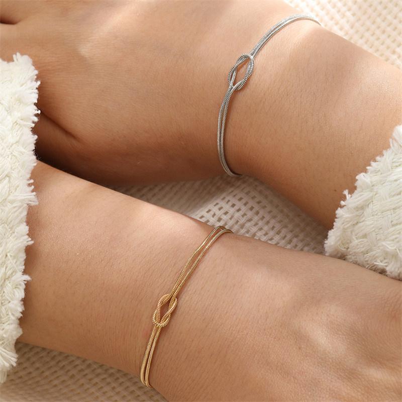 Juego de 2 Pulseras Sencillas de Metal Nudo de Amor para Pareja Unisex Mujeres Hombres Regalo para Mejor Amigo Joyería de Brazo Minimalista