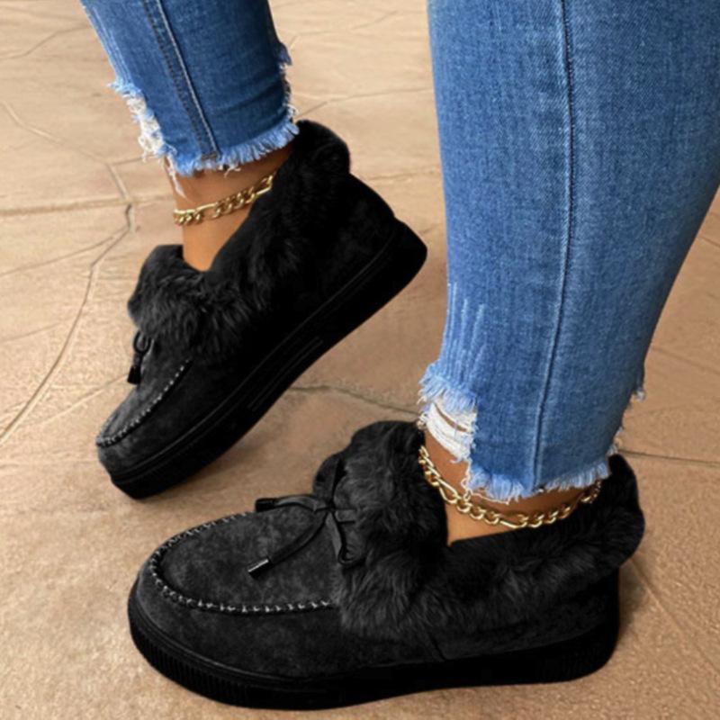 Cotton shoes winter European and American bow warm shoes flat large size Mao Mao shoes large size