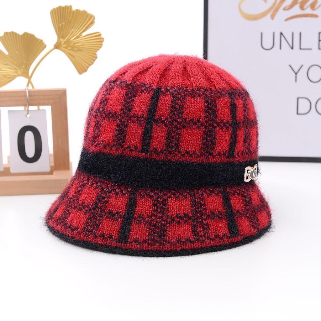 Mom's Winter Fleece-Lined Knitted Basin Hat for Elderly Women
