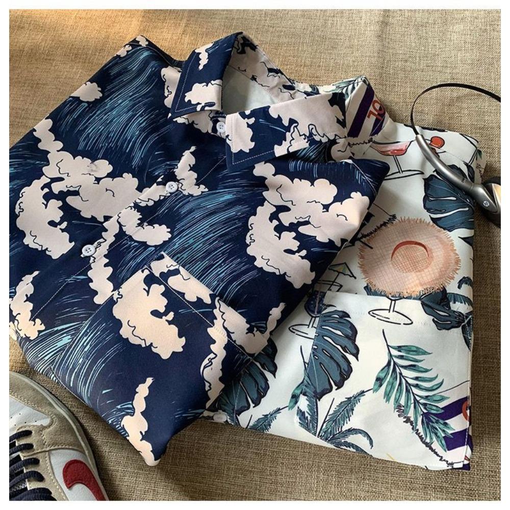 Camicia Floreale Hawaiana da Uomo a Manica Corta Tendenza Camicia da Spiaggia Estiva Sottile Ampia Giacca a Mezza Manica