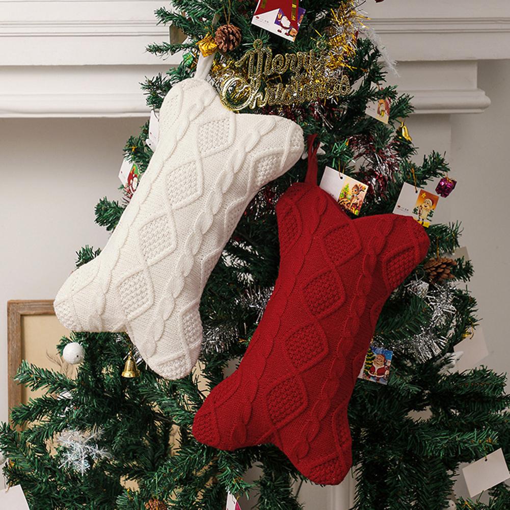 Benformad Julstrumpa för Hund Kreativ Jul Stor Husdjursstrumpa Julstickad Strumpa Prydnader Jul Öppen spis Dekoration