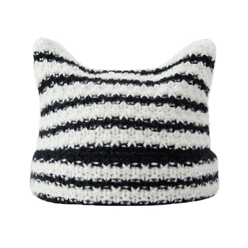 

[JK Home] yarn cat knit hat autumn/winter cold weather hat beanie cap Heat retention elasticity lightweight men s ladies outdoor cream