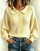 Women S Long Sleeve Pullover Ribbed Knit Top Round Neck Ruffled Trim Fall Winter
