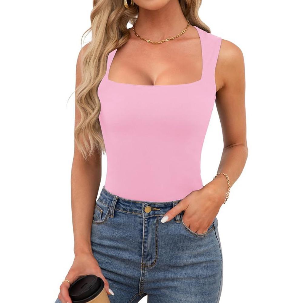 Square Neck Tank Top Rib Shoulder Straps Crop Tops Women Summer Camis Solid Color Camisole Fashion Tube Female Sleeveless Cropped Vest Y2K Clothes