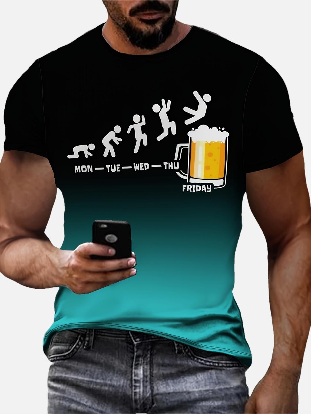 

Men s 3D Printed Beer Weekend Countdown Graphic T-Shirt - Casual short-sleeved top in gradient color S