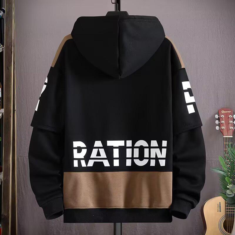 Herren Hoodies Pullover Herren Kapuzenpullover Frühling und Herbst Ins Locker Tide Marke Buchstaben Druck Alleskönner Plus Samt Jacke